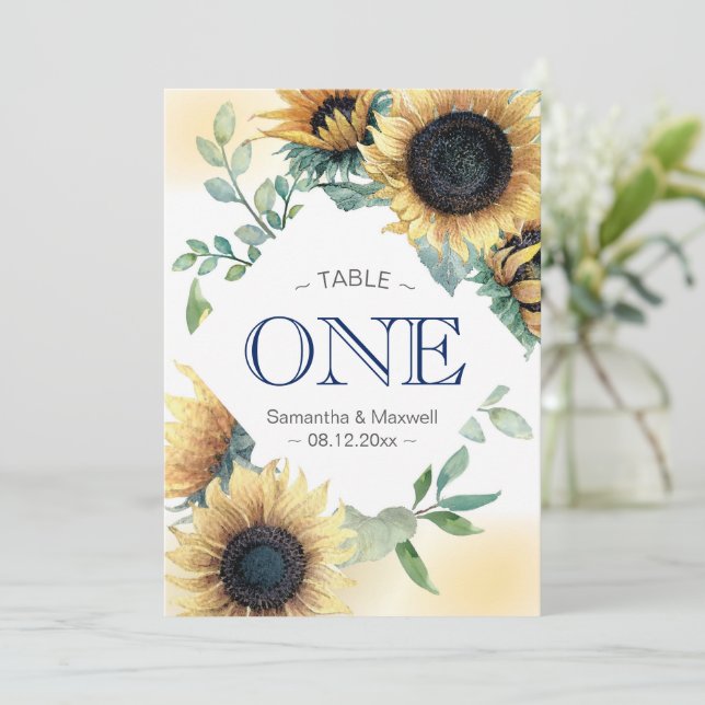 Yellow Sunflower Wedding Table Numbers (Standing Front)