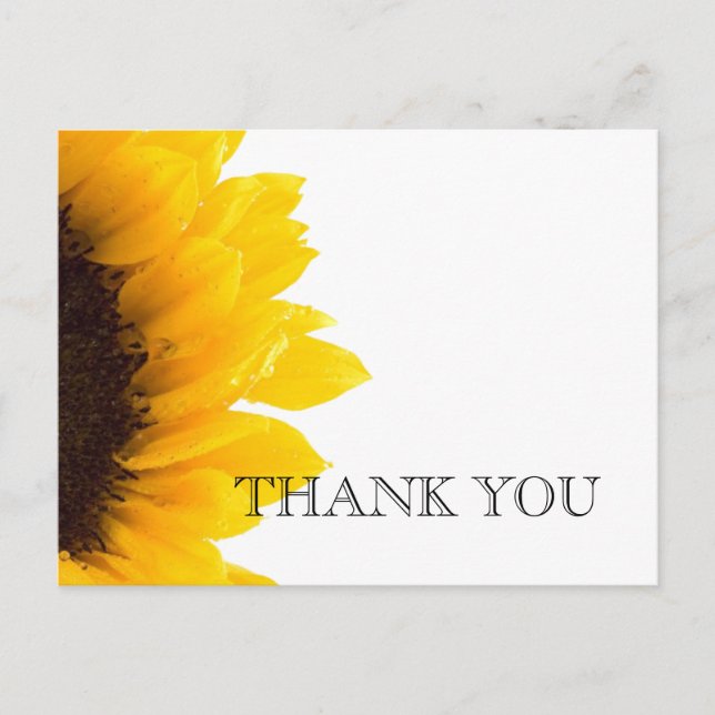 Yellow Sunflower Wedding Thank You Postcard (Front)