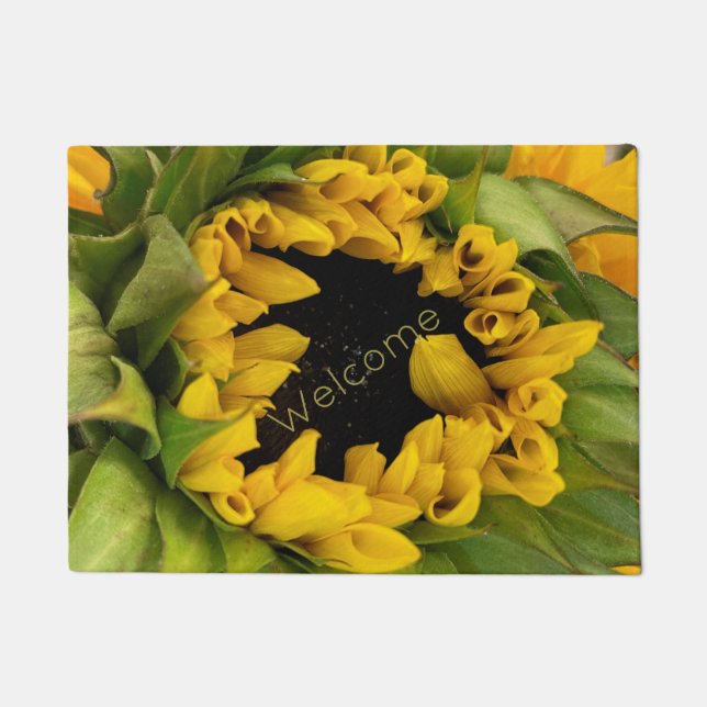 Yellow Sunflower Welcome Text Doormat (Front)