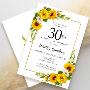 Yellow Sunflower White Daisy Floral 30th Birthday Invitation