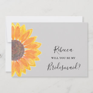 Yellow Sunflower Will You Be My Bridesmaid Grey Invitation