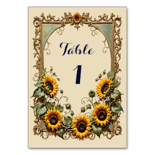 Yellow sunflower with art frame wedding table number