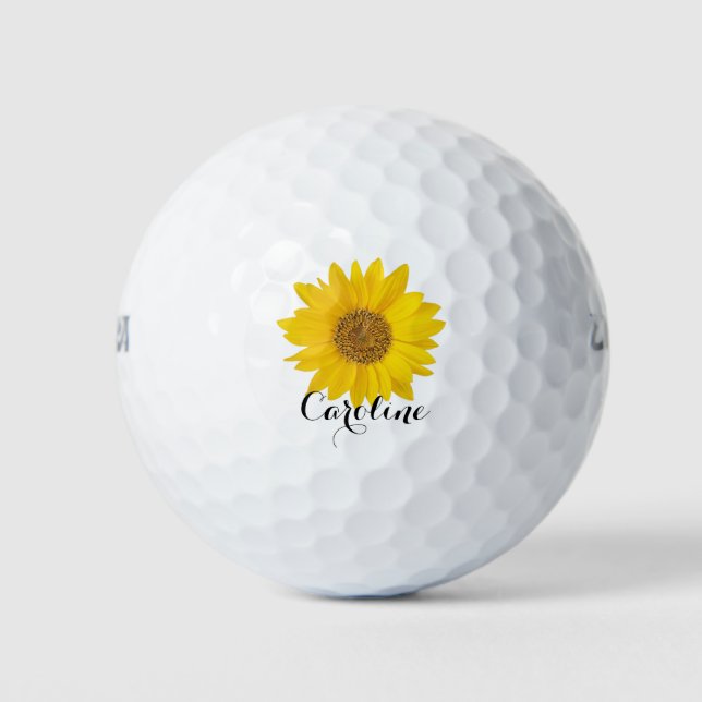 Yellow Sunflower with Custom Name Golf Balls (Front)