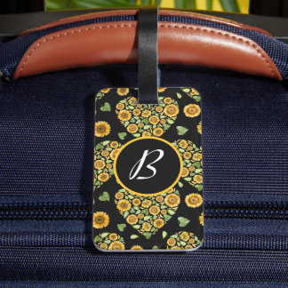 Yellow Sunflower with customisable monogram Luggage Tag