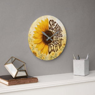 Yellow Sunflower with Inspirational Quote Large Clock