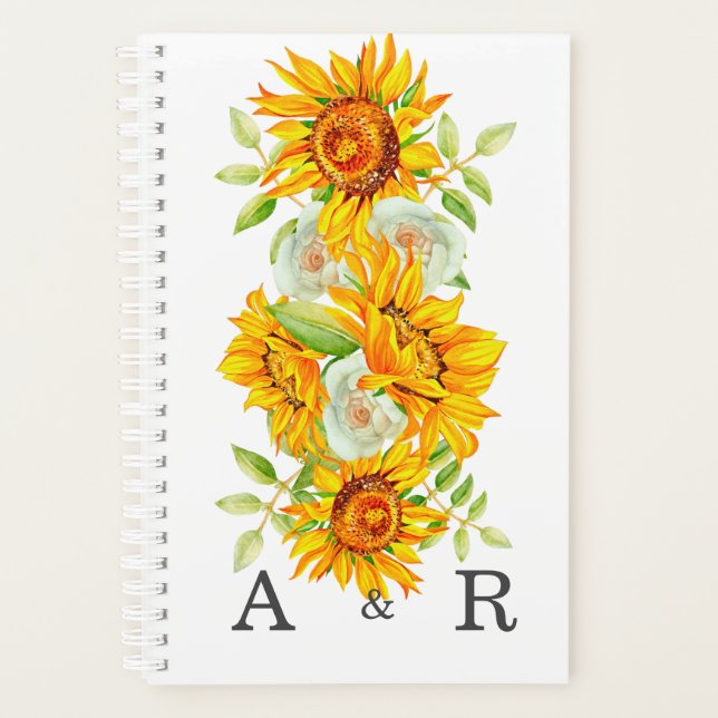 Yellow Sunflower with Personalised Monogram Planner (Front)