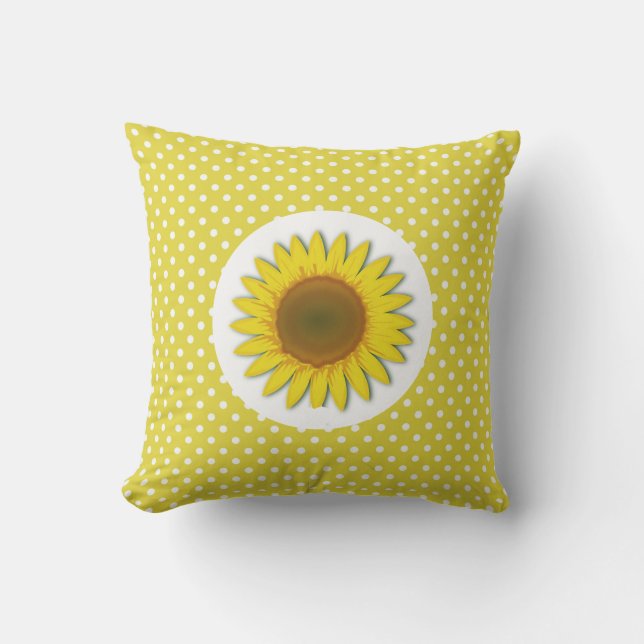 Yellow Sunflower with Polka Dots Outdoor Pillow (Front)
