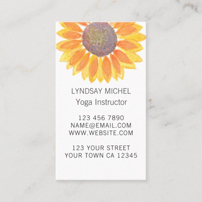 Yellow Sunflower Yoga Instructor Business Card (Front)