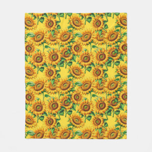 Yellow Sunfloweroral Cottagecore Pattern Fleece Blanket