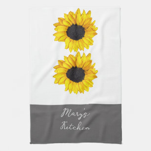 yellow sunflowers add custom text cheerful   tea towel