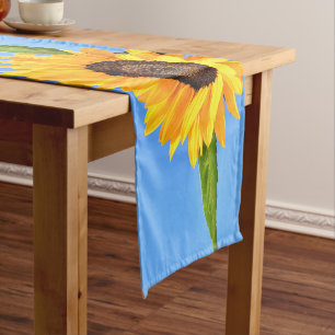 Yellow Sunflowers Against Sun on Blue Sky - Summer Short Table Runner
