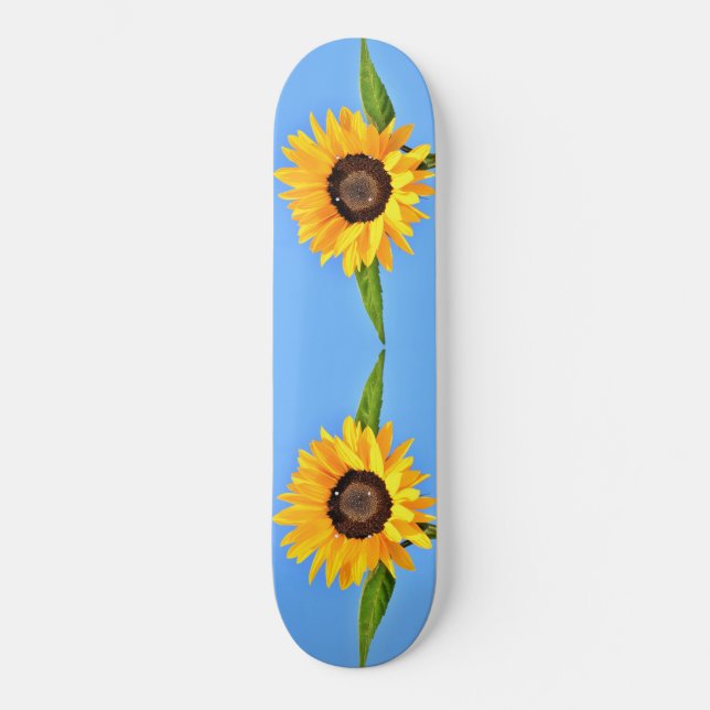 Yellow Sunflowers Against Sun on Blue Sky - Summer Skateboard (Front)