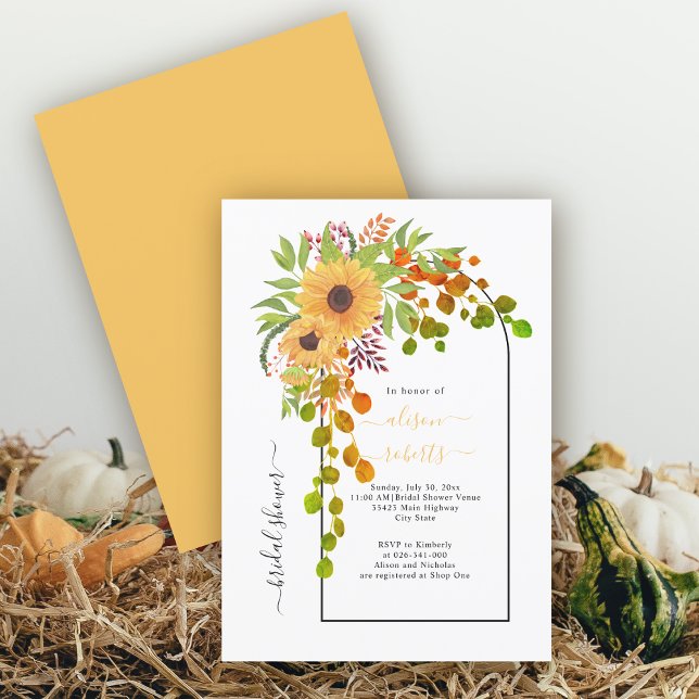 Yellow sunflowers and arch wedding bridal shower invitation (Creator Uploaded)