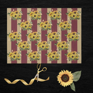 Yellow Sunflowers and Burgundy and Gold Stripes Tissue Paper