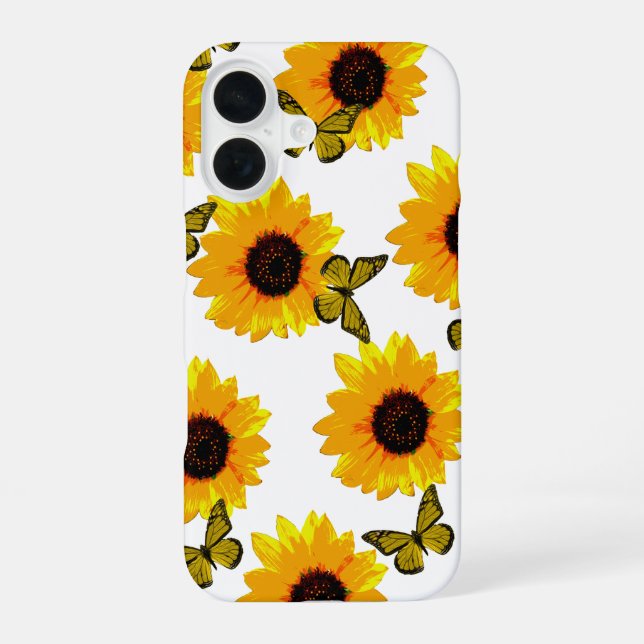 Yellow Sunflowers And Butterflies,  iPhone 16 Case (Back)