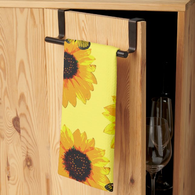 Yellow Sunflowers And Butterflies, Tea Towel (Thirds Fold)