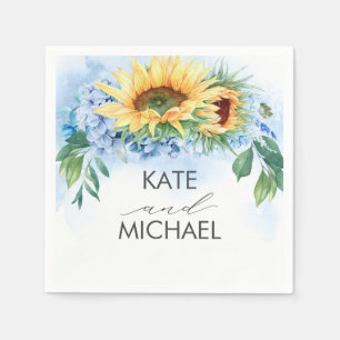 Yellow Sunflowers and Dusty Blue Hydrangea Fall Napkin