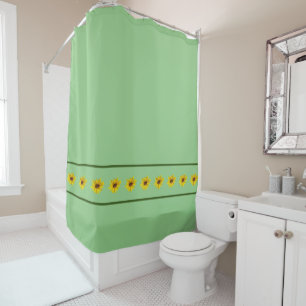 Yellow Sunflowers and Green Borders on Sage Green Shower Curtain