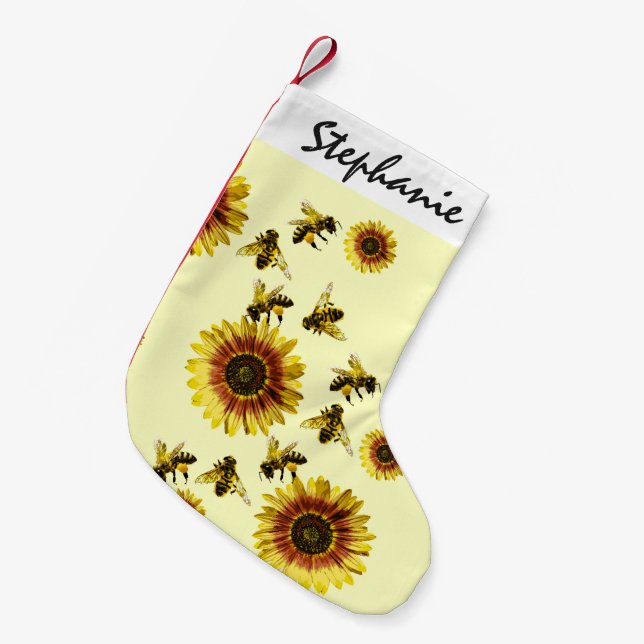 Yellow Sunflowers and Honey Bees Summer Pattern Small Christmas Stocking (Front (Hanging))