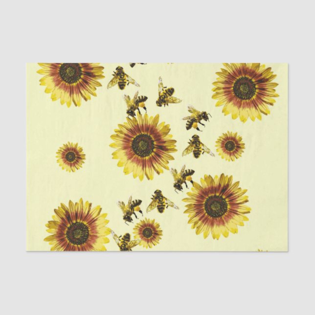 Yellow Sunflowers and Honey Bees Summer Pattern Tissue Paper (Front)