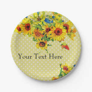 Yellow Sunflowers and Polka dot Paper Plate