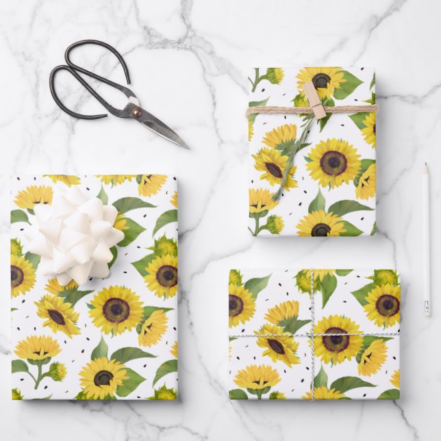Yellow Sunflowers and Sunflower Seeds   Wrapping Paper Sheet (Front)
