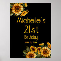 Yellow Sunflowers Black 21st Birthday