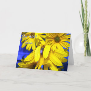 Yellow Sunflowers, Blue Bee -Get Well Soon Card