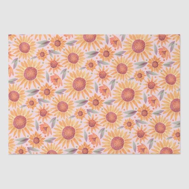 Yellow Sunflowers Blush Pink Watercolor Tissue Paper (Front)