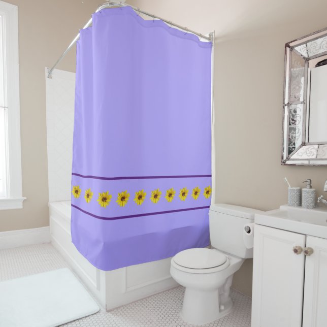 Yellow Sunflowers Border on Purple  Shower Curtain (In Situ)