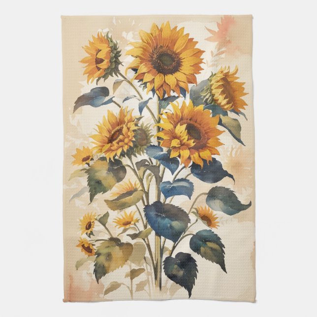 Yellow Sunflowers Bouquet Tea Towel (Vertical)