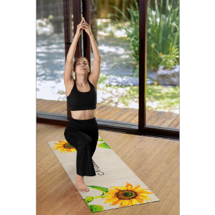 Yellow Sunflowers Brown Rustic Floral Yoga Mat