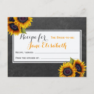 Yellow sunflowers chic bride to be recipe card