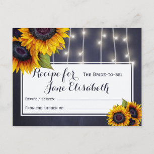 Yellow sunflowers chic navy bride to be recipe postcard