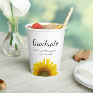 Yellow Sunflowers Class of 2024 Graduation Paper Cups