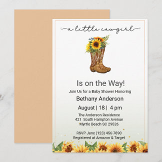 Yellow Sunflowers Cowgirl on the Way Baby Shower Invitation