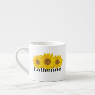 Yellow Sunflowers Custom Name Floral Espresso Cup