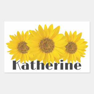 Yellow Sunflowers Custom Name White Rectangular Sticker