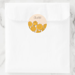  Yellow Sunflowers Customisable Name     Classic Round Sticker