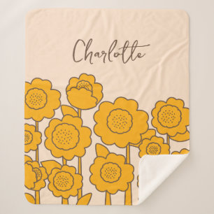 Yellow Sunflowers Customisable Name Sherpa Blanket