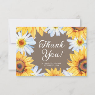 Yellow Sunflowers Daisies Baby Shower Thank You Card