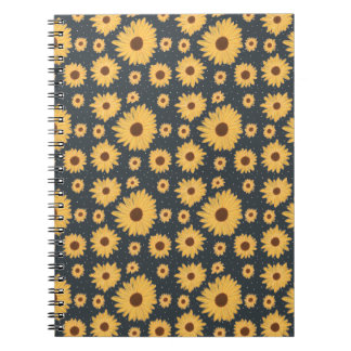 Yellow Sunflowers Dark Blue Pattern Notebook