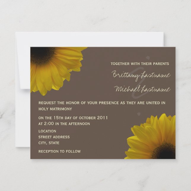 Yellow Sunflowers Fall Wedding Invitation (Front)