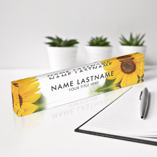 Yellow Sunflowers Floral Botanical White Title Nameplate
