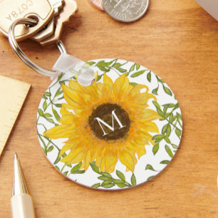 Yellow Sunflowers Floral custom monogram Key Ring