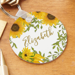 Yellow Sunflowers Floral custom name Key Ring
