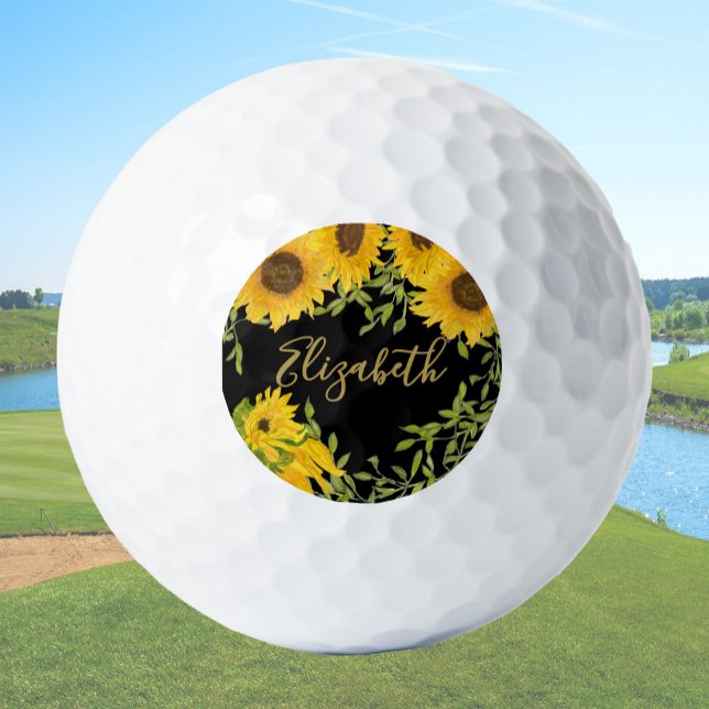 Yellow Sunflowers Floral custom name ladies  Golf Balls (Creator Uploaded)