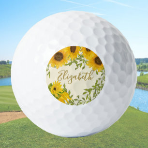 Yellow Sunflowers Floral custom name ladies  Golf Balls