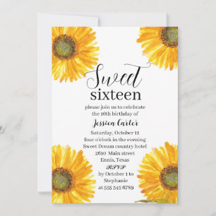 Yellow Sunflowers Floral Sweet 16 Birthday Party Invitation