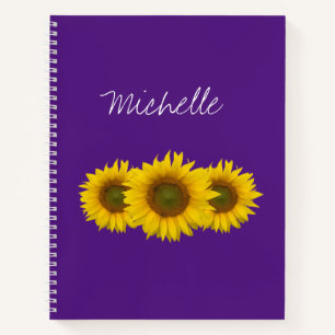 Yellow Sunflowers Floral Trendy Purple Notebook